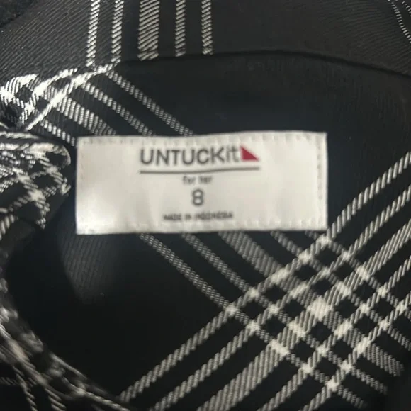 Untuckit dress Tessa Shirt Dress Plaid Black White Belted Button Front Size 8 - Picture 5 of 7